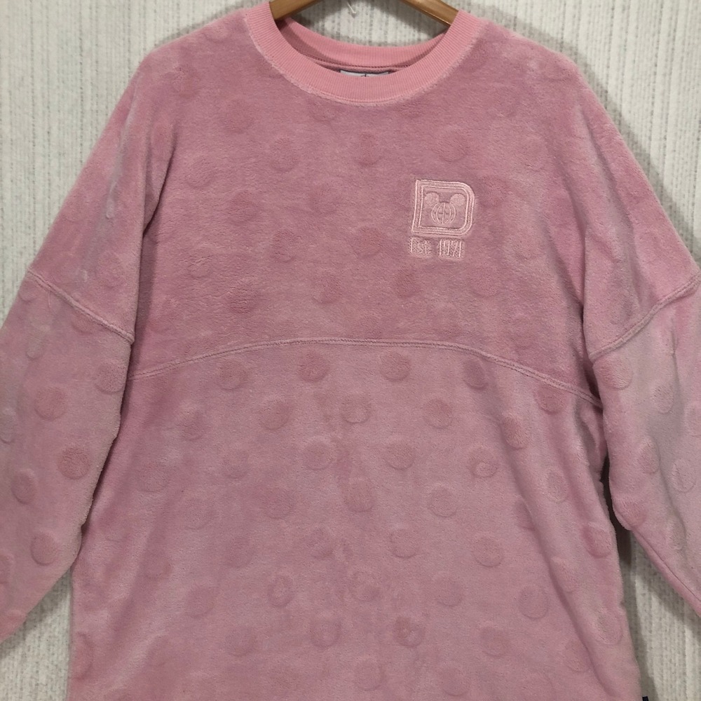 Disney Spirit Jersey Walt Disney World Pink Plush Fleece‎ Polka Dot Large L
